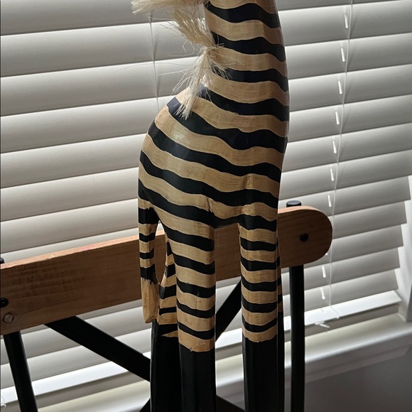 Handcrafted Wooden Zebra Giraffe Sculpture (39” tall.  Base is 4.5” x 8”. - Picture 6 of 6